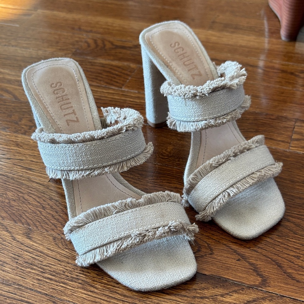 SCHUTZ Cream Fringe Sandals